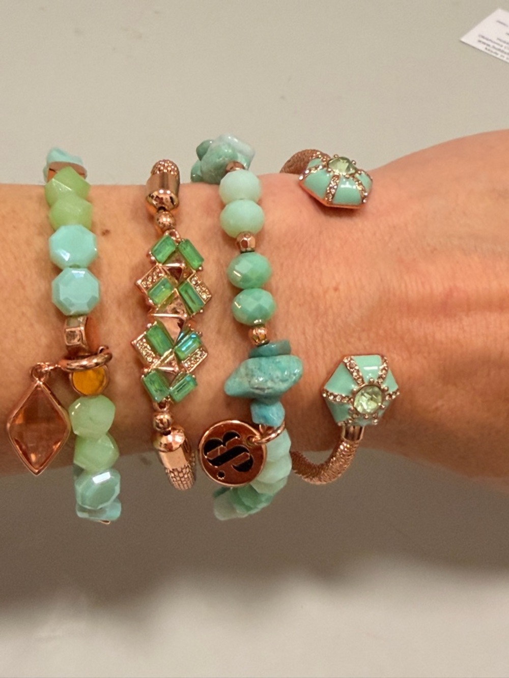 BOMB PARTY!! Rose Gold & Mint Beaded Stackable Bracelet Set - Picture 4 of 6
